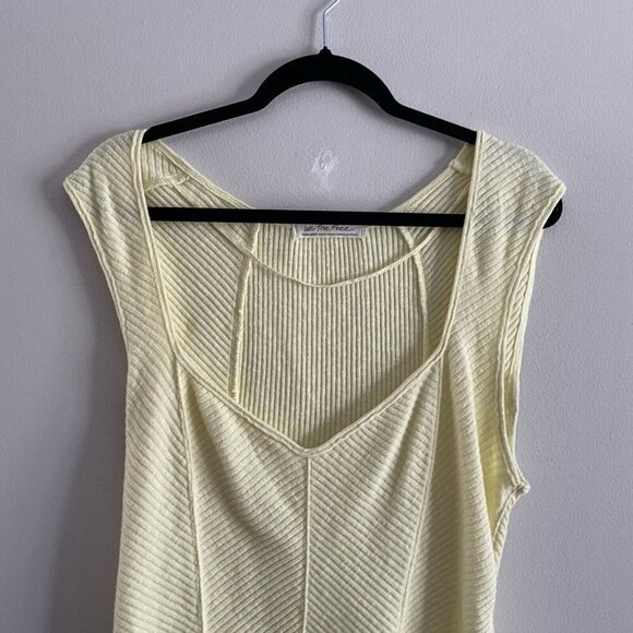 We The Free Sz XL Yellow Ribbed Knit Sweetheart Neck Corset Style Boss Babe Tank - Picture 4 of 9